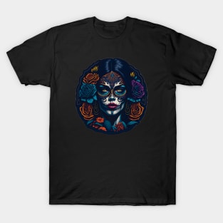 Colorful Sugar Skull Girl Makeup Art T-Shirt
